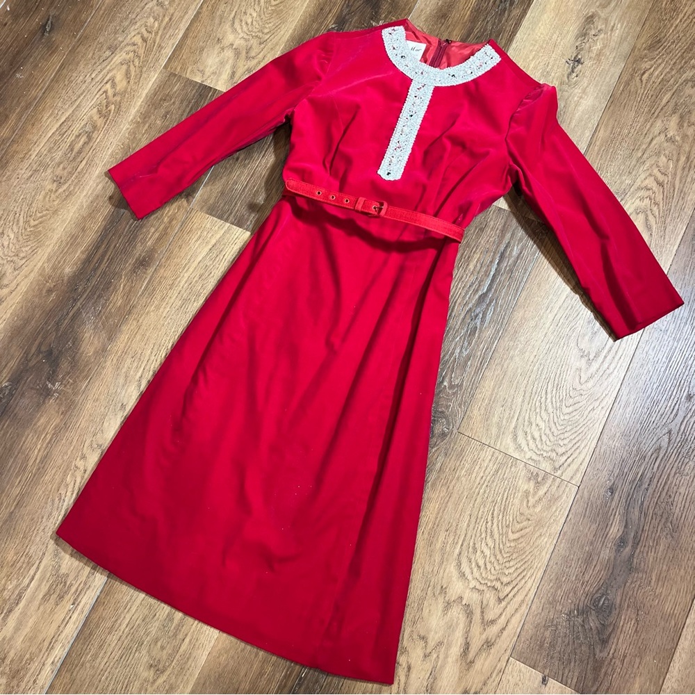 Vintage 60’s Velvet Christmas Dress Vintage Beaded Dress Red Beaded Dress Velvet